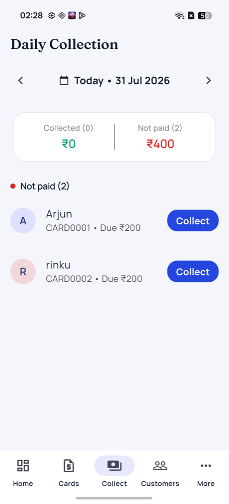Daily collection — who paid, who didn't