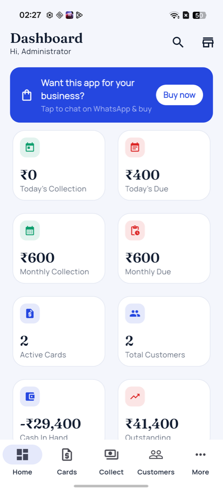 Dashboard — live totals